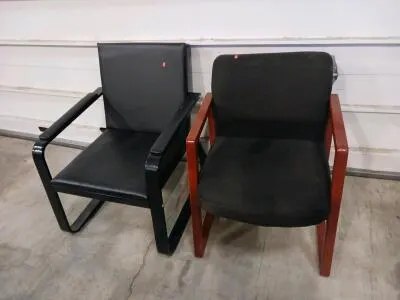 Black Metal Guest Office Chair & Wood Frame Guest Chair, Padded Seat/Back, 18" Seat Height