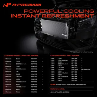 A-Premium Air Conditioning Condenser Compatible with Chevrolet & GMC | for Chevrolet & GMC - Blazer 1994, C1500/C2500/K1500/K2500 Suburban, C3500/K3500, Yukon 1994-1995 AC Condenser